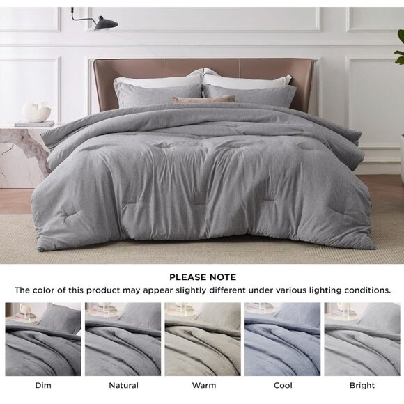 Bedsure Essentials Gray 1-Comforter & 2-Pillowshams Set Full Size 3pcs - Picture 5 of 11